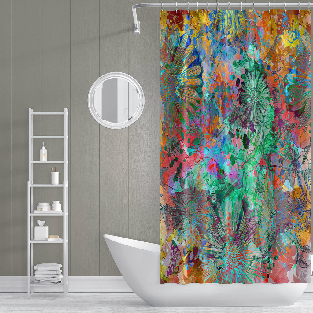 Multi Color Abstract Floral Shower Curtain - Deja Blue Studios