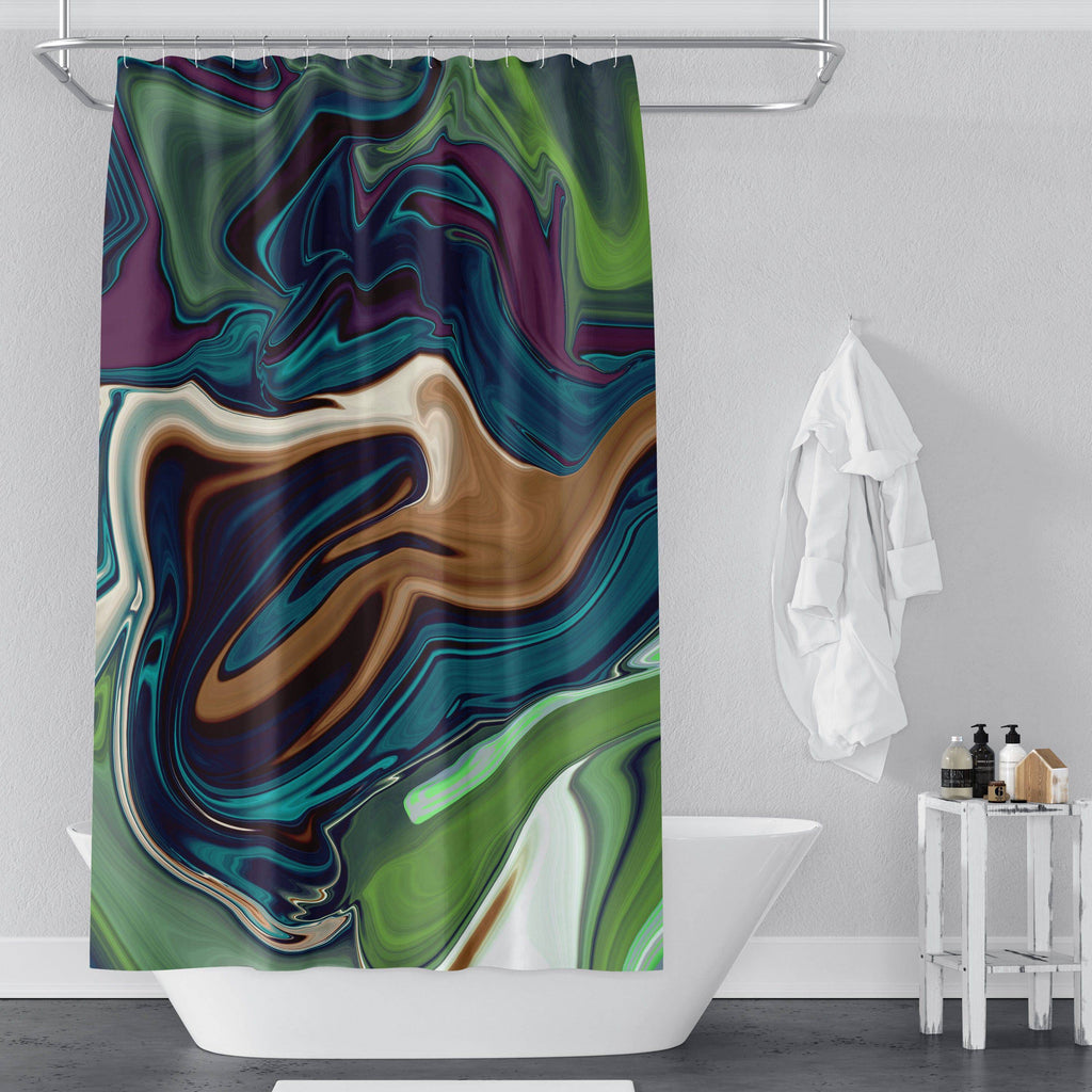 Green Multi Color Abstract Swirl Shower Curtain - Deja Blue Studios