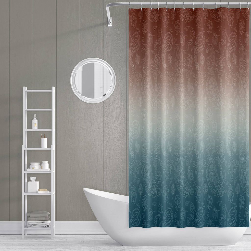 Southwest Sunset Blue and Burnt Auburn Gradient Shower Curtain - Deja Blue Studios