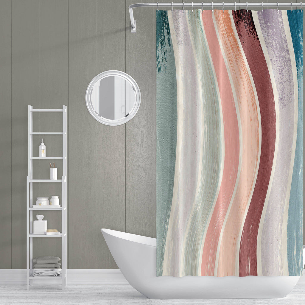 Abstract Skewed Pastel Paint Stripe Pattern Shower Curtain - Deja Blue Studios