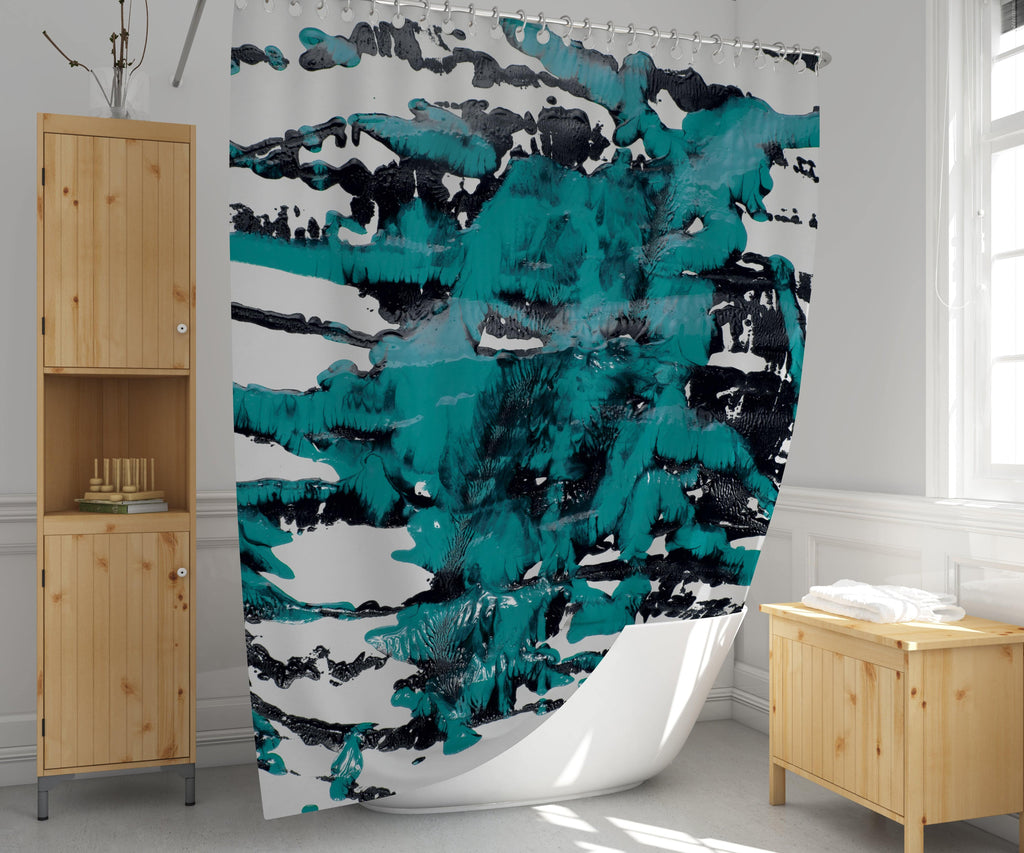 Blue and Black Abstract Paint Splatter Shower Curtain - Deja Blue Studios