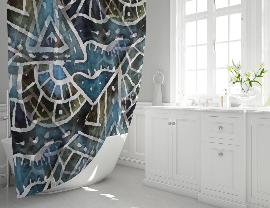 Blue and Black Abstract Mosaic Style Shower Curtain - Deja Blue Studios