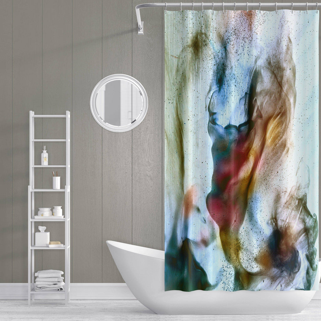 Watercolor Style Blue and Orange Smoke Print Shower Curtain - Deja Blue Studios