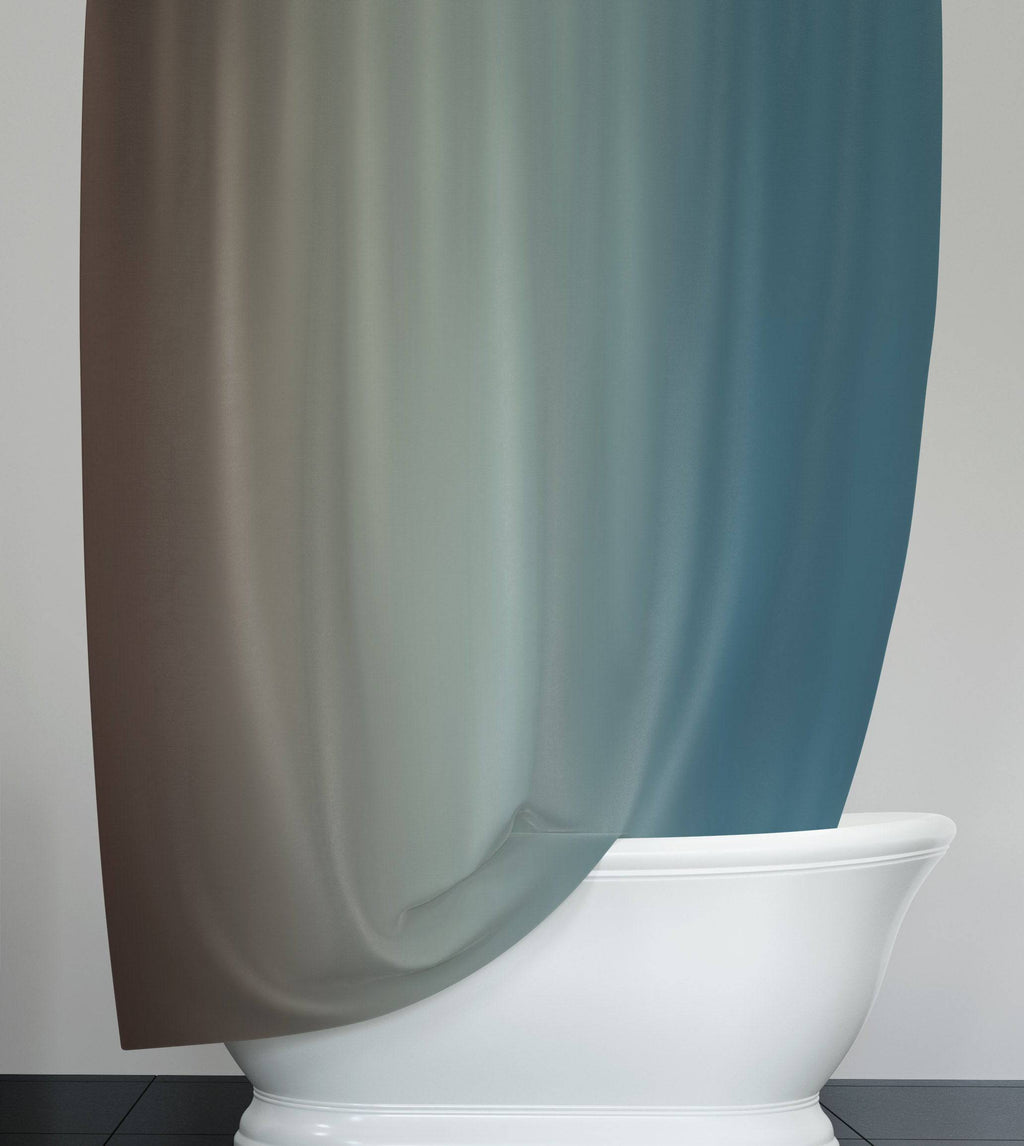 Rocky Cliff River Gradient Vertical Ombre Shower Curtain - Deja Blue Studios
