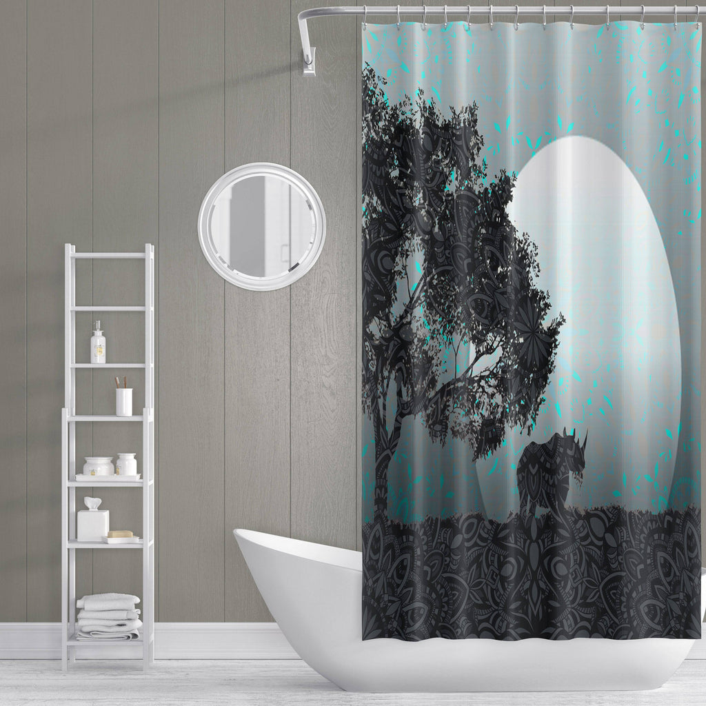 African Night Rhino Shower Curtain - Deja Blue Studios