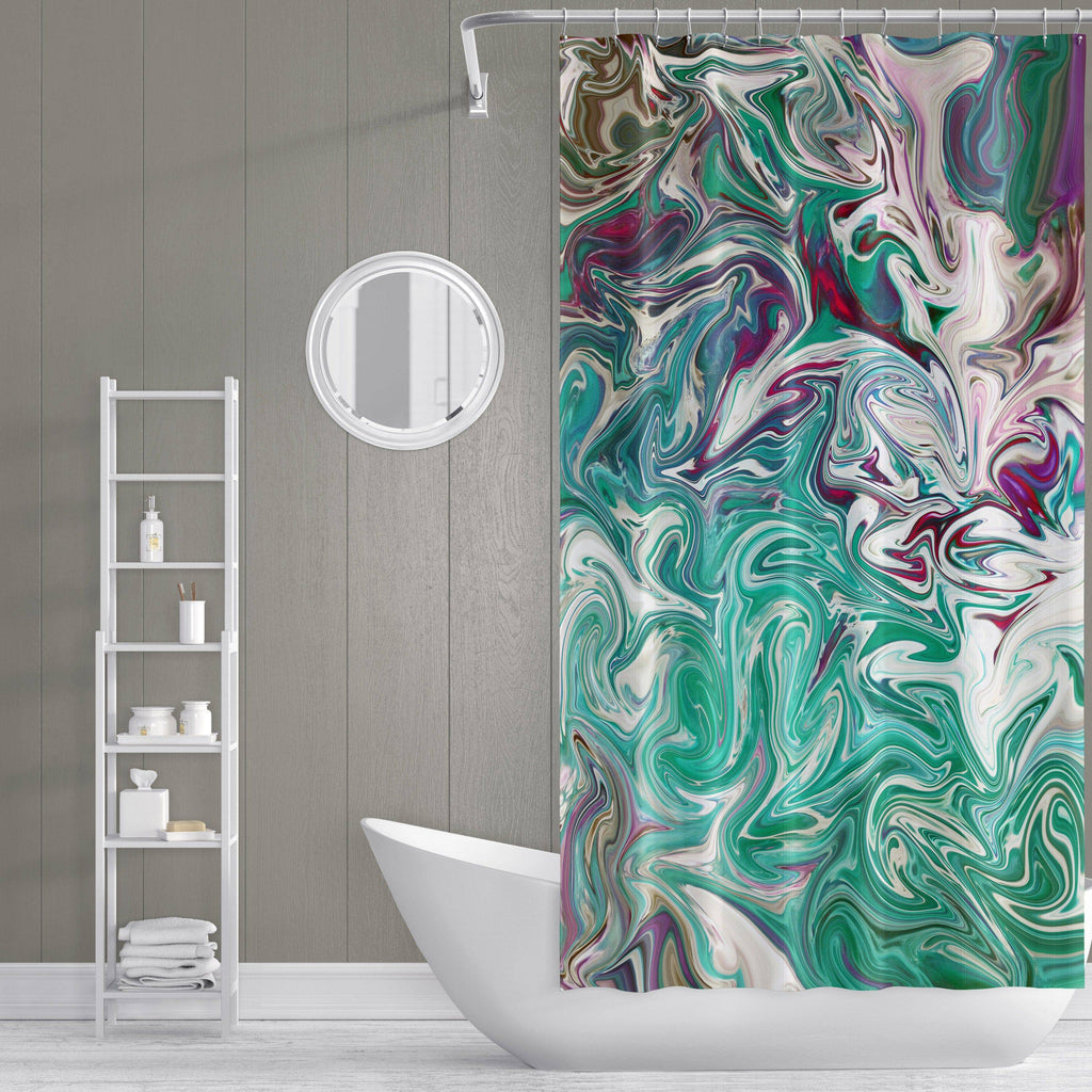 Aqua Teal Marbled Swirl Shower Curtain - Deja Blue Studios