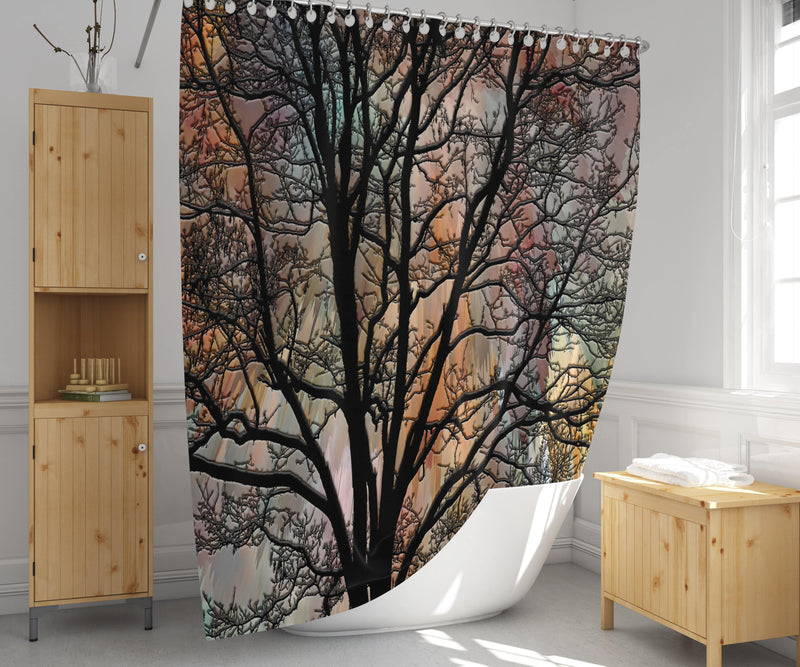 Abstract Tree Silhouette Shower Curtain - Deja Blue Studios