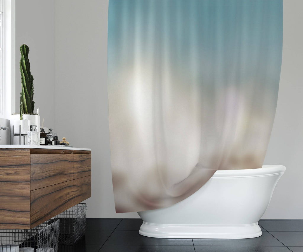 Blue and White Cloudy Gradient Shower Curtain - Deja Blue Studios
