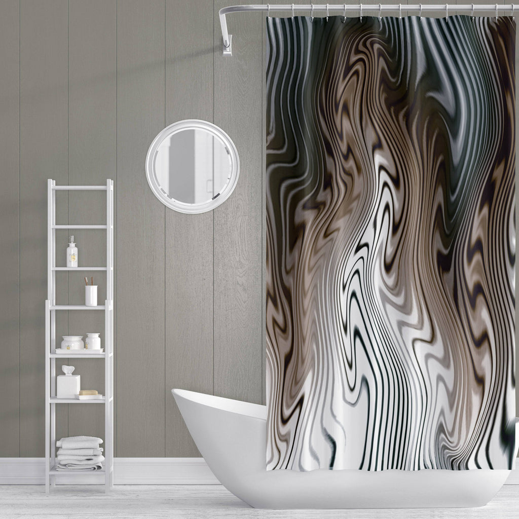 Dark Chocolate Modern Abstract Lines Shower Curtain - Deja Blue Studios