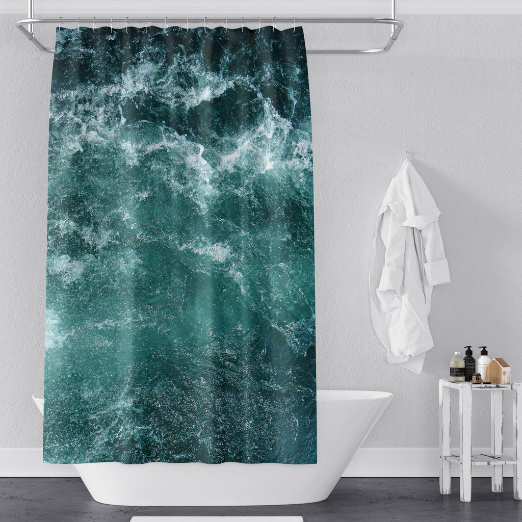 Nautical Green and Blue Deep Ocean Shower Curtain - Deja Blue Studios