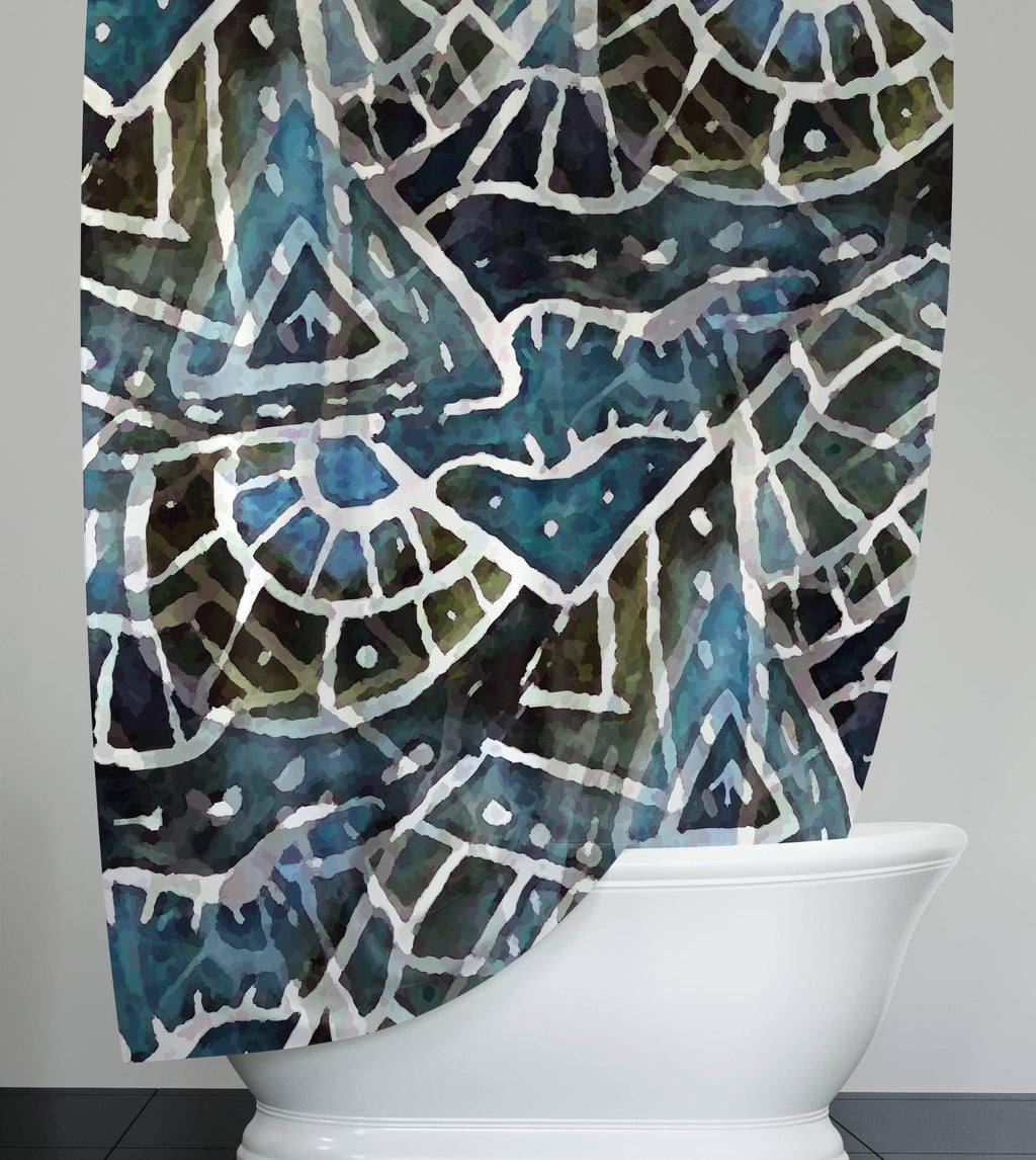 Blue and Black Abstract Mosaic Style Shower Curtain - Deja Blue Studios