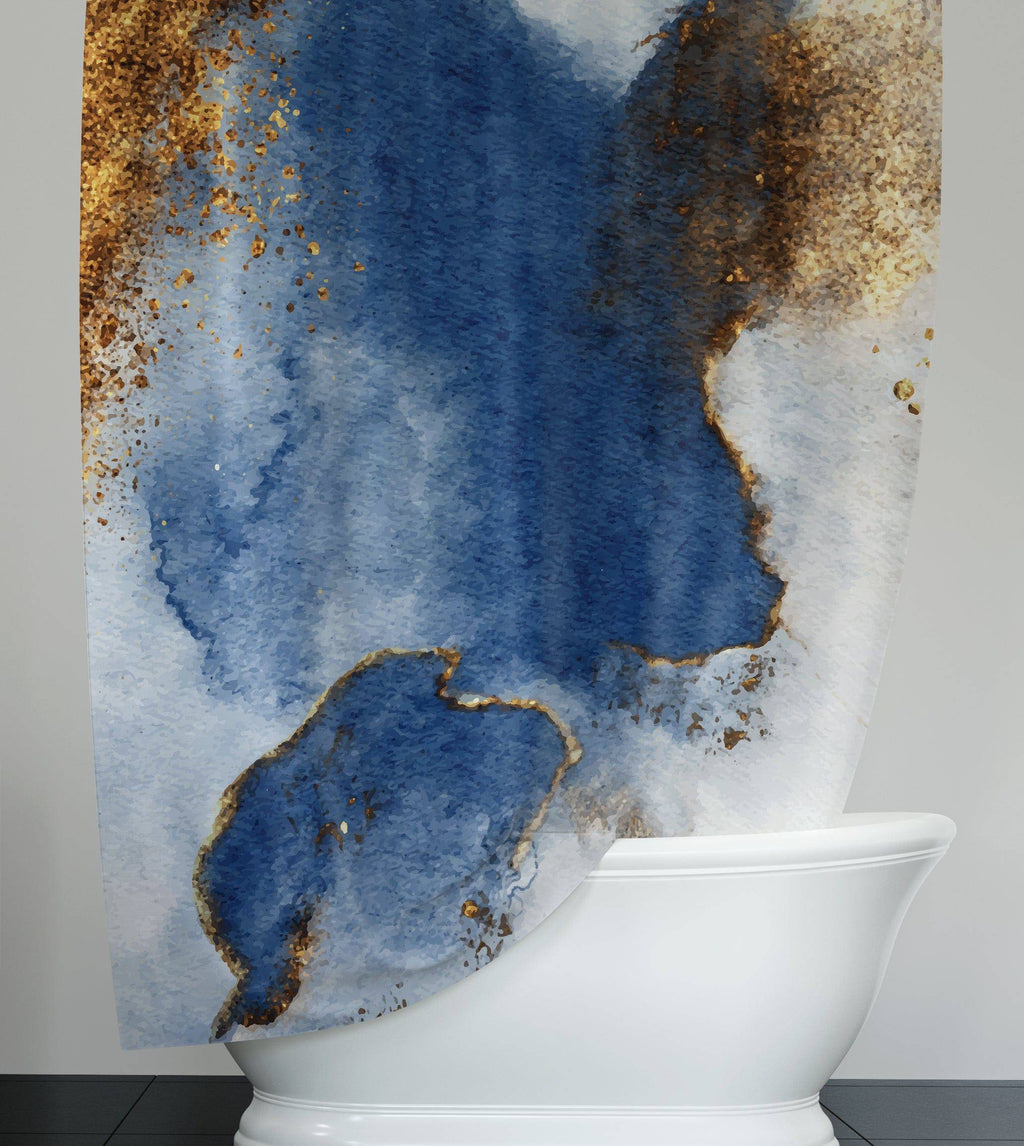 Blue and White Faux Alcohol Ink Pattern Shower Curtain - Deja Blue Studios