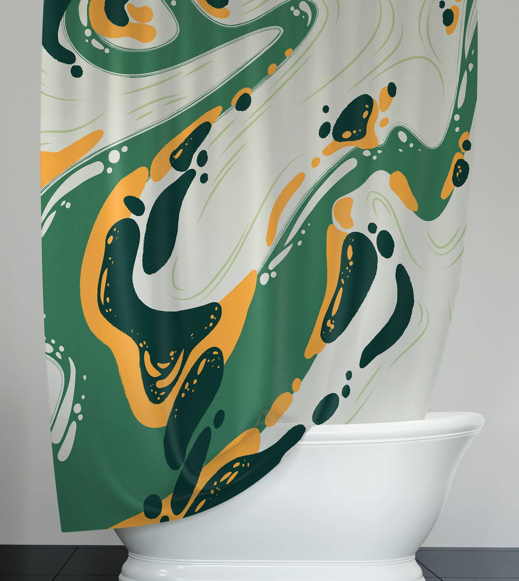 Green Acrylic Paint Swirl Shower Curtain - Deja Blue Studios