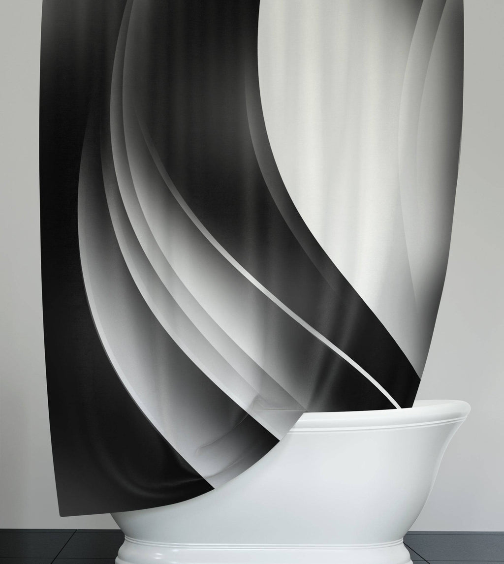 Black and White Modern Wavy Print Shower Curtain - Deja Blue Studios
