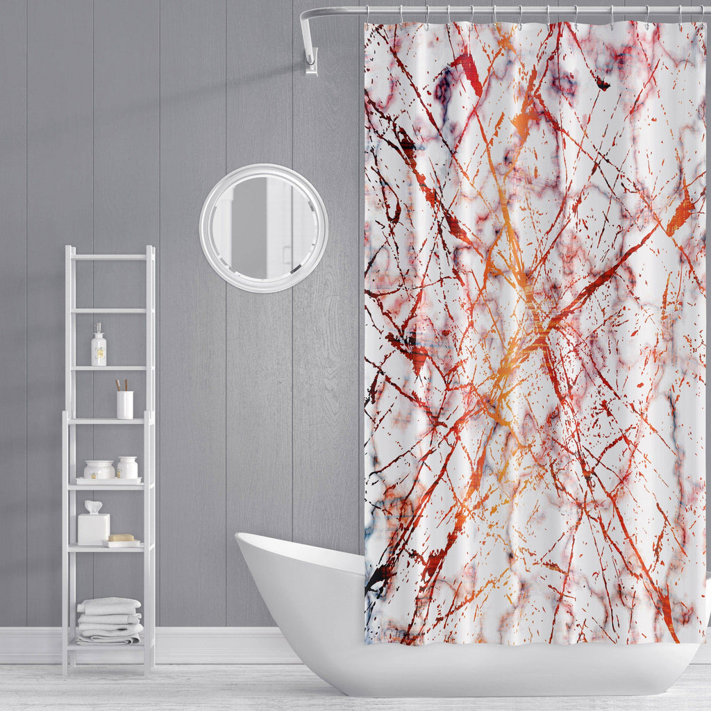 Red and Orange Ink Splatter Marble Shower Curtain - Deja Blue Studios