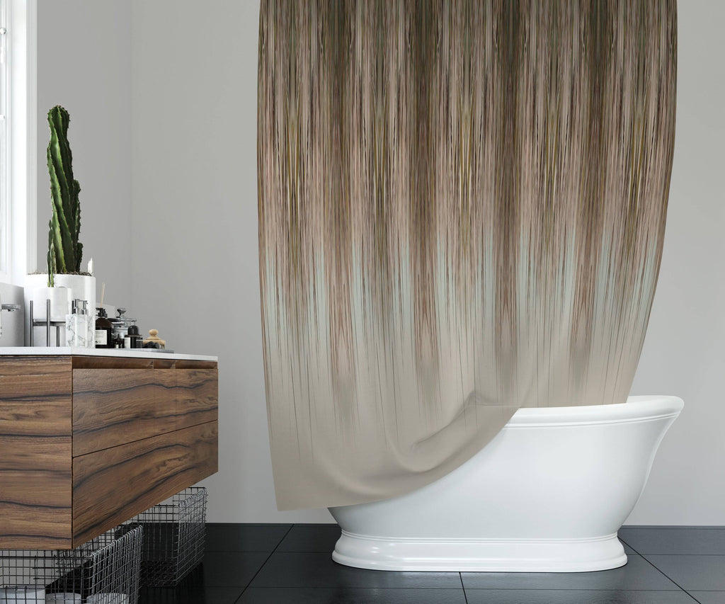 Brown and Beige Vertical Abstract Stripes Shower Curtain - Deja Blue Studios