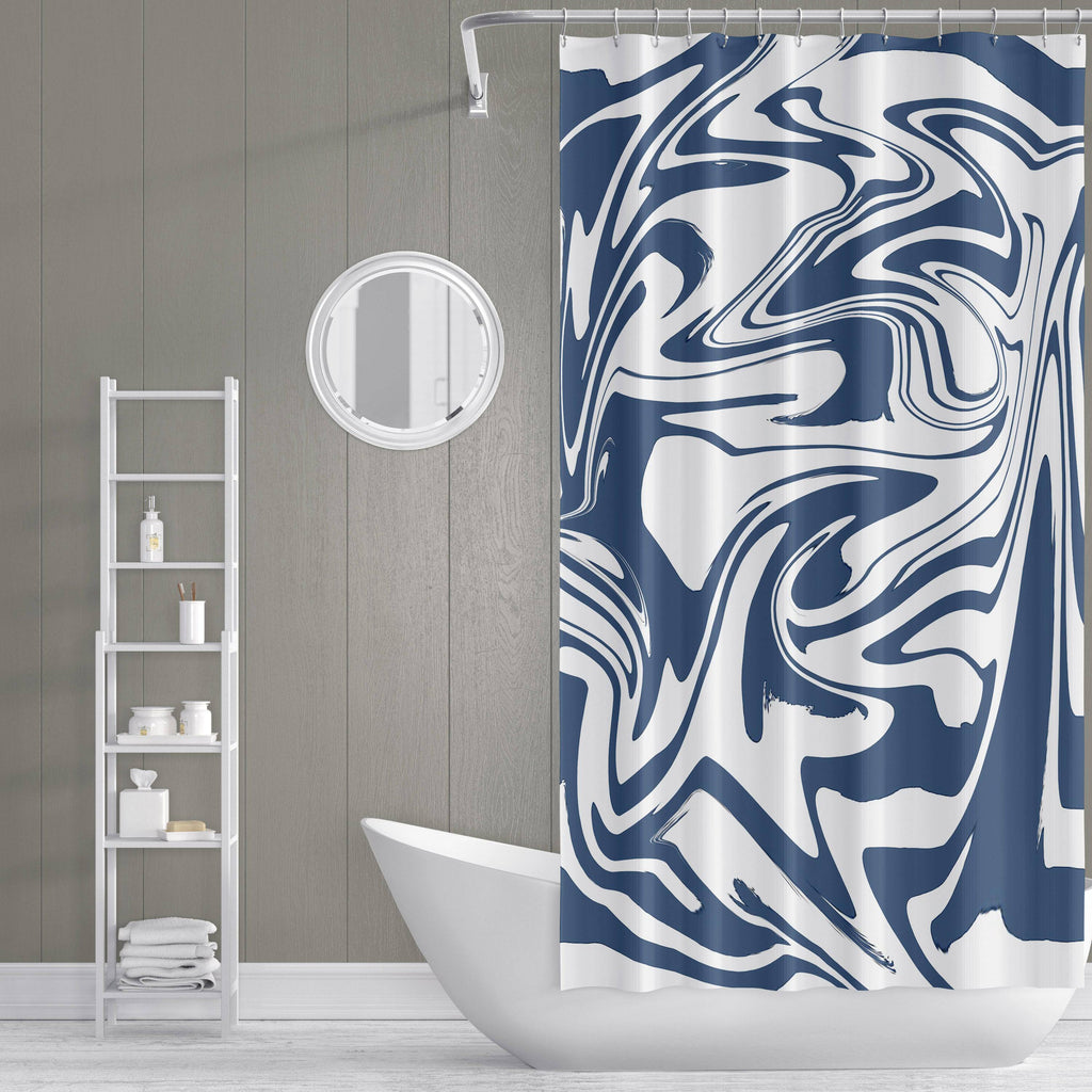 Blue and White Color Swirl Shower Curtain | Colored Marble Print - Deja Blue Studios