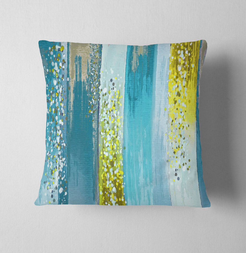 Striped Watercolor Boho Blue and Yellow Throw Pillows - Deja Blue Studios