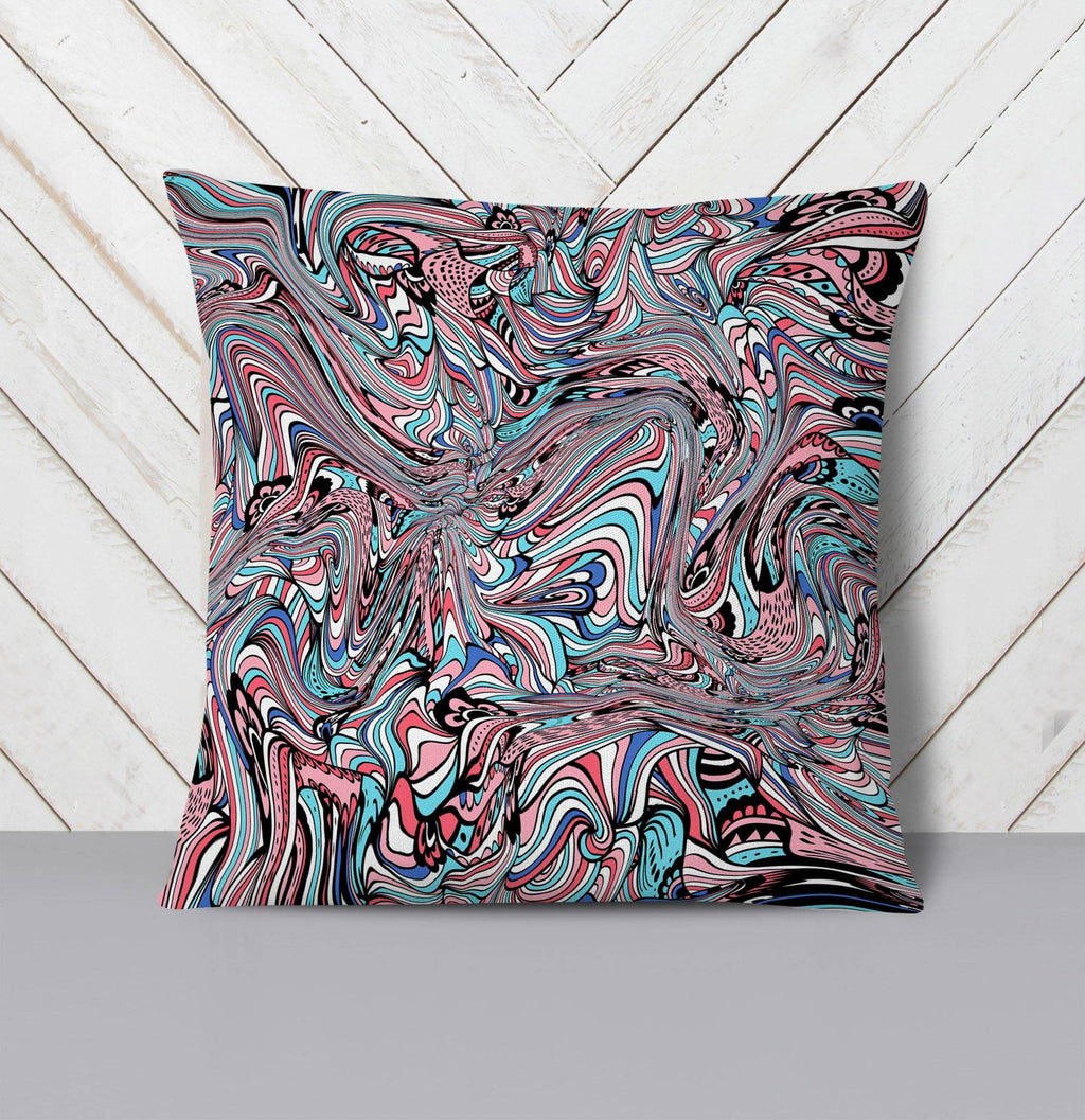 Abstract Pink and Blue Swirl Print Throw Pillow - Deja Blue Studios