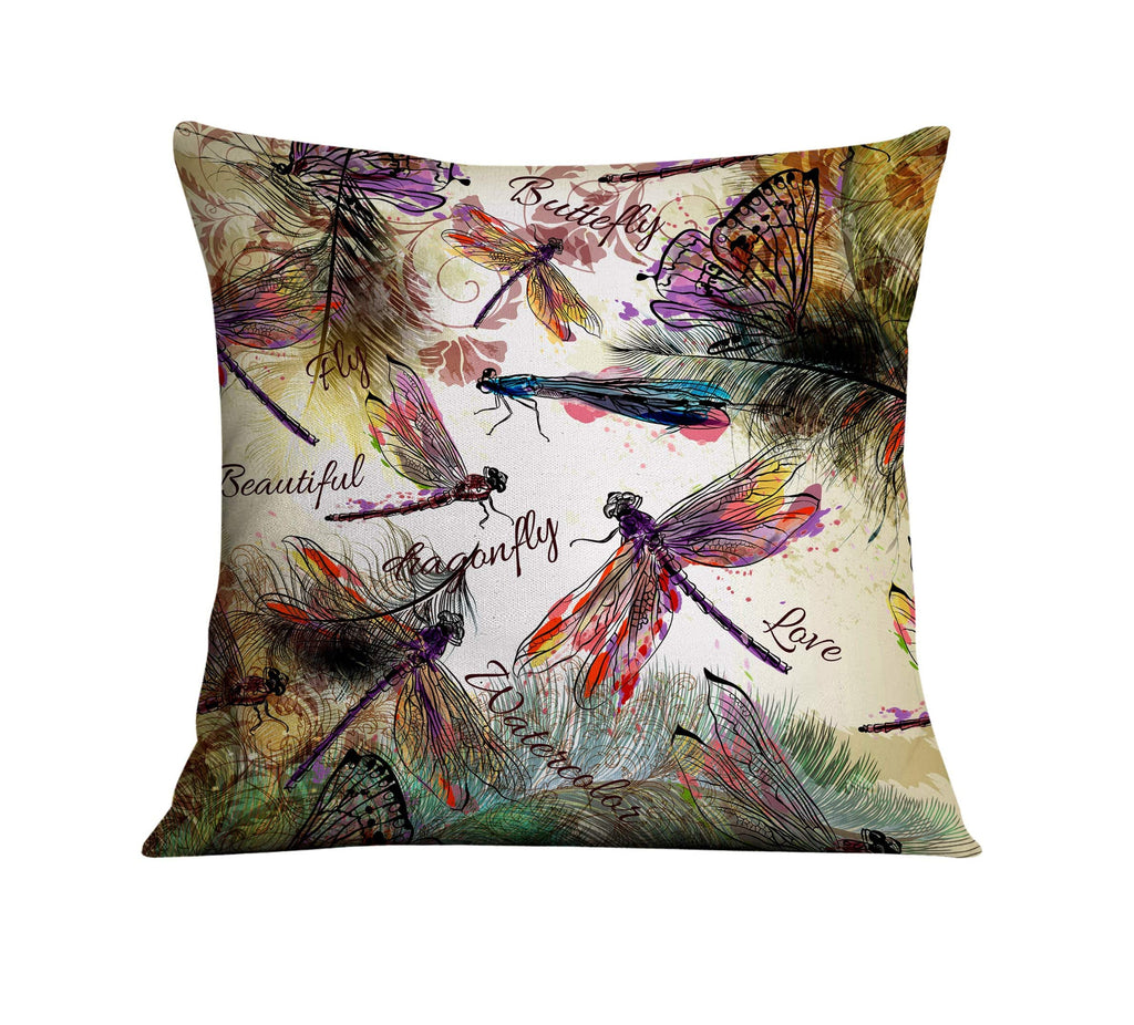 Boho Watercolor Dragonfly Throw Pillow - Deja Blue Studios