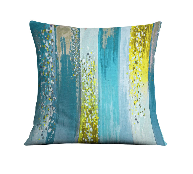 Striped Watercolor Boho Blue and Yellow Throw Pillows