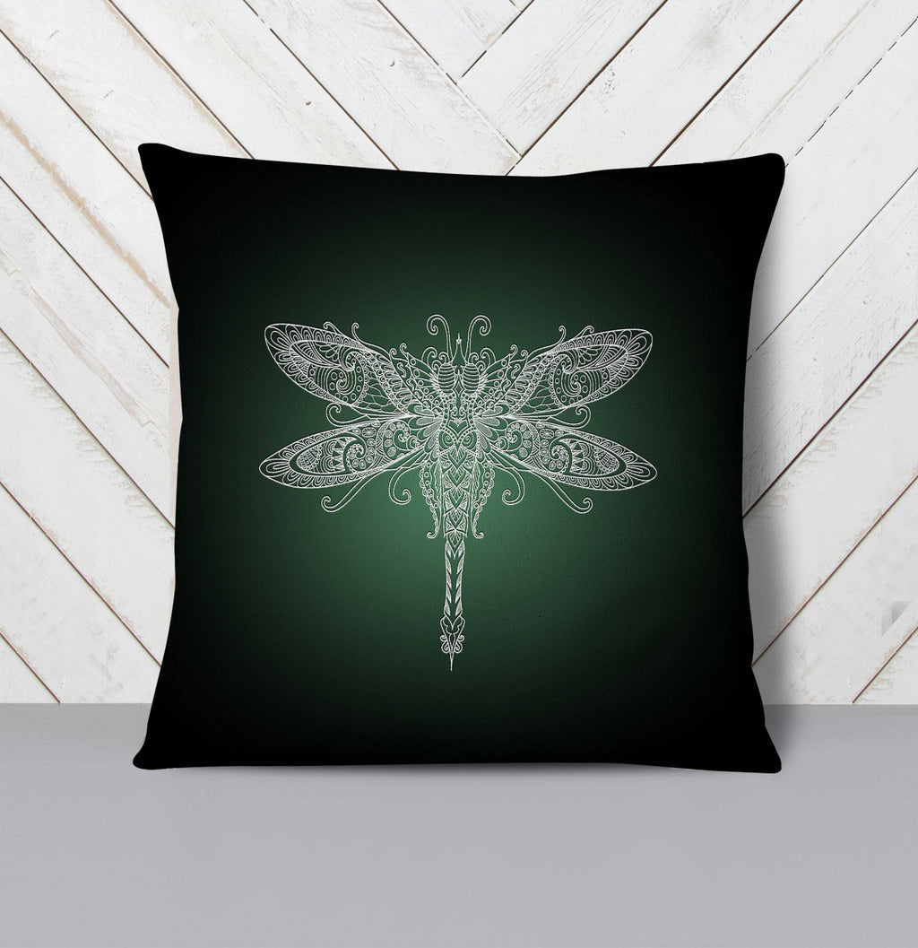 Black and Green Gradient Dragonfly Throw Pillows - Deja Blue Studios