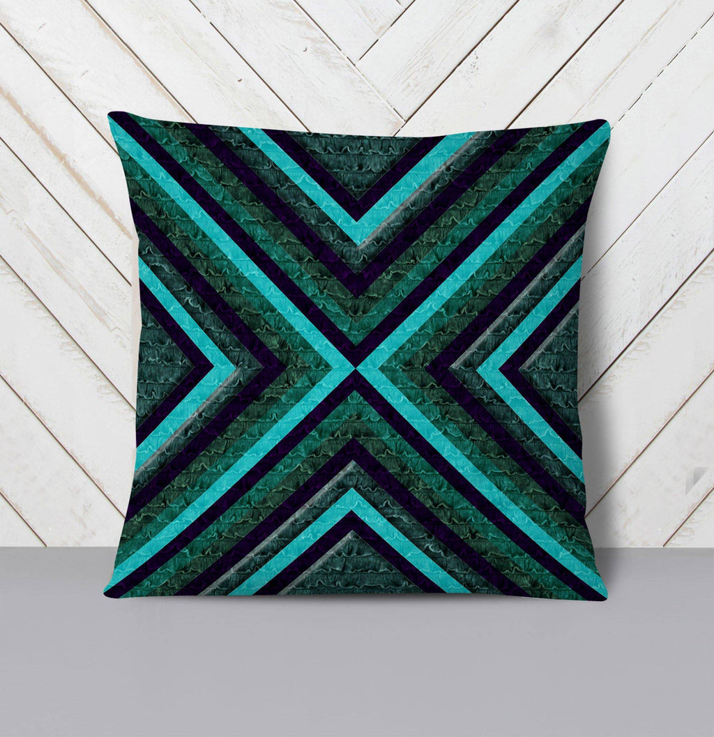 Geometric Green Cross Pattern Throw Pillow - Deja Blue Studios