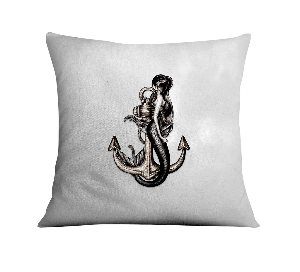 Hand Drawn Mermaid on the Anchor Throw Pillow - Deja Blue Studios