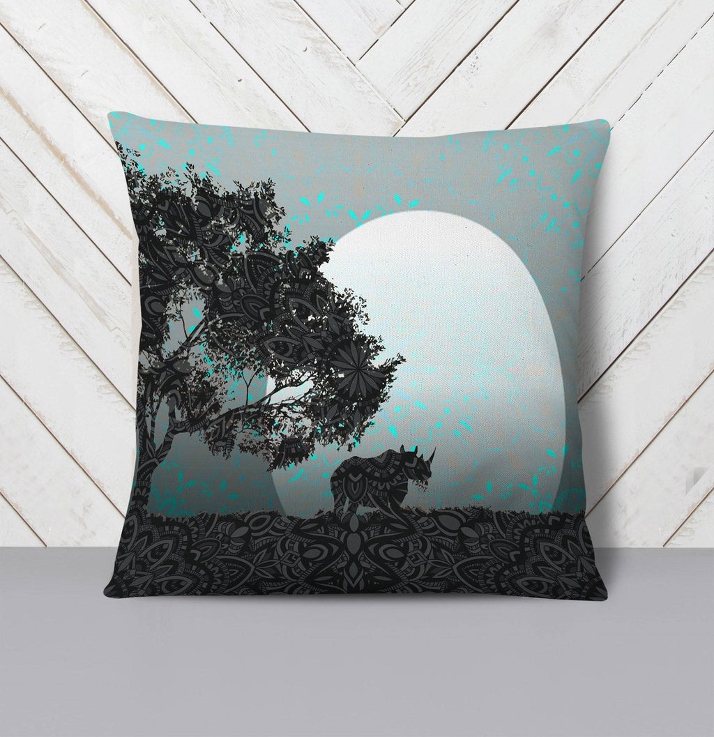 African Night Moonlight Rhino Throw Pillow - Deja Blue Studios