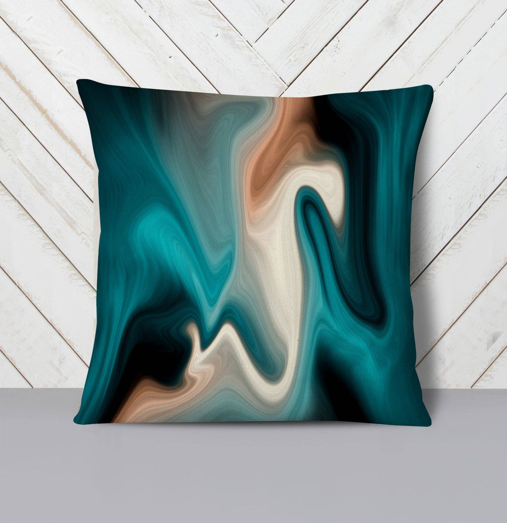 Blue, Tan & Black Smoke Swirl Throw Pillow - Deja Blue Studios