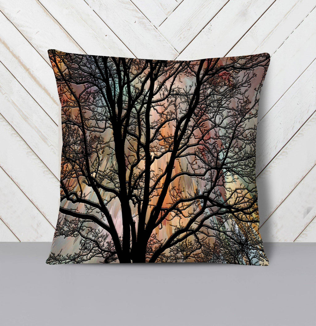 Abstract Tree Silhouette Throw Pillows - Deja Blue Studios