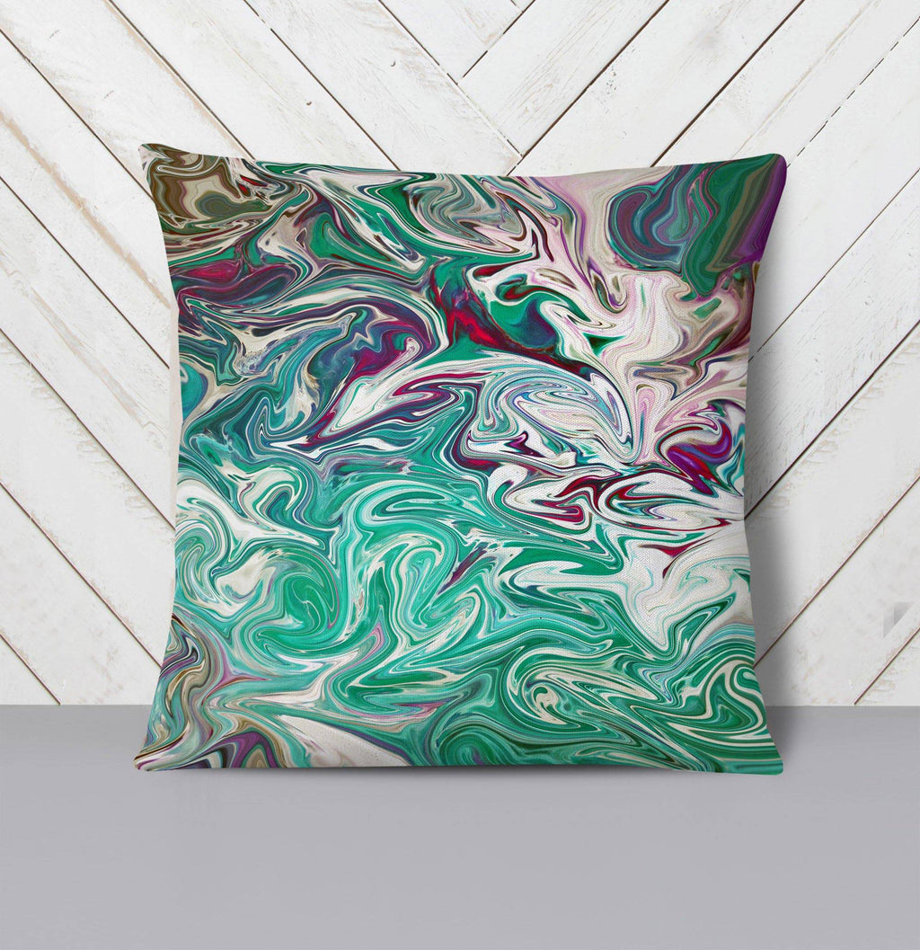 Aqua Teal Marbled Swirl Throw Pillow - Deja Blue Studios