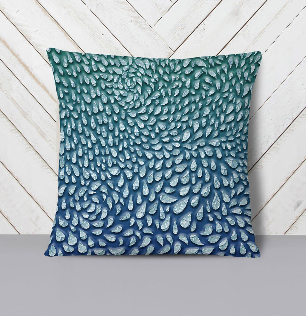 Aqua 3D Raindrop Throw Pillow | Colorful Aesthetic Print - Deja Blue Studios