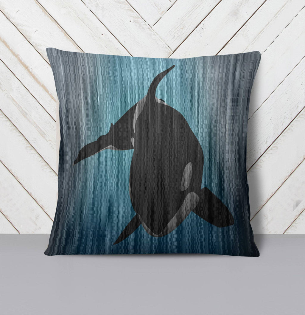 Deep Ocean Blue Killer Whale Throw Pillow - Deja Blue Studios