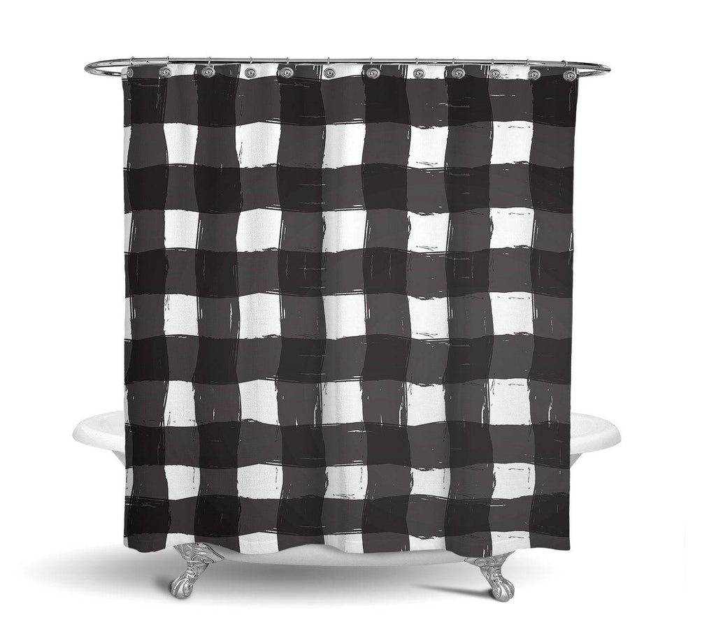 Kelly's Black and White Buffalo Plaid Shower Curtain - Deja Blue Studios