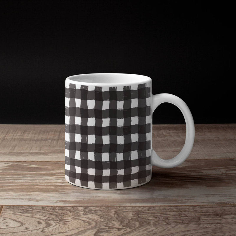 Custom Buffalo Plaid Coffee Mug | 15 Ounce Coffee Cup | Black and White Plaid - Deja Blue Studios