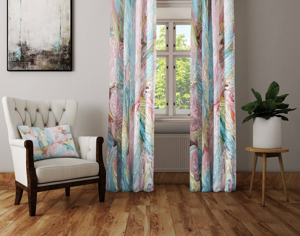 Pink Pastel Abstract Swirl Pattern Window Curtains - Deja Blue Studios