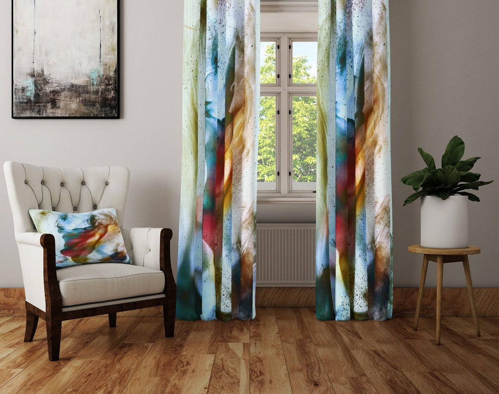 Blue and Orange Smoke Design Window Curtain Panels - Deja Blue Studios