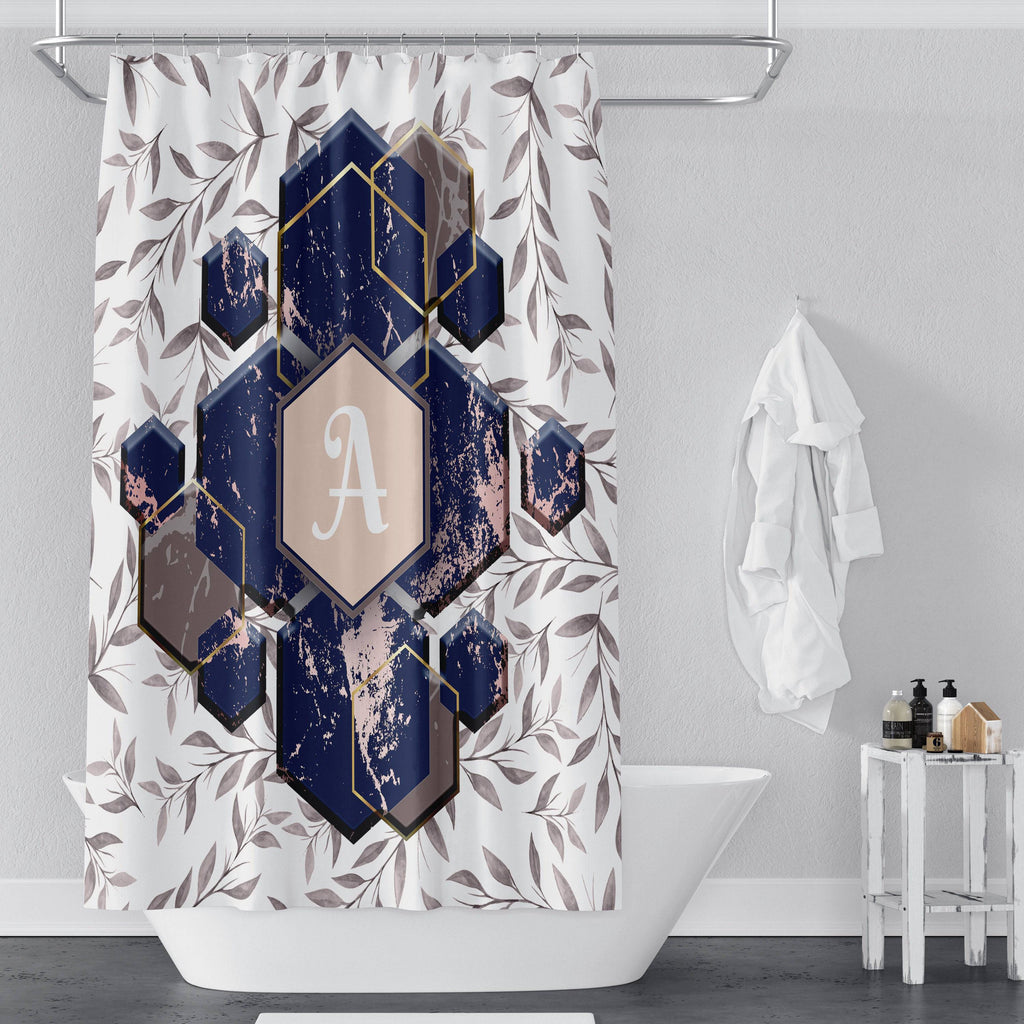 Personalized Farmhouse Monogram Shower Curtain | Custom Name | Letter Initial - Deja Blue Studios