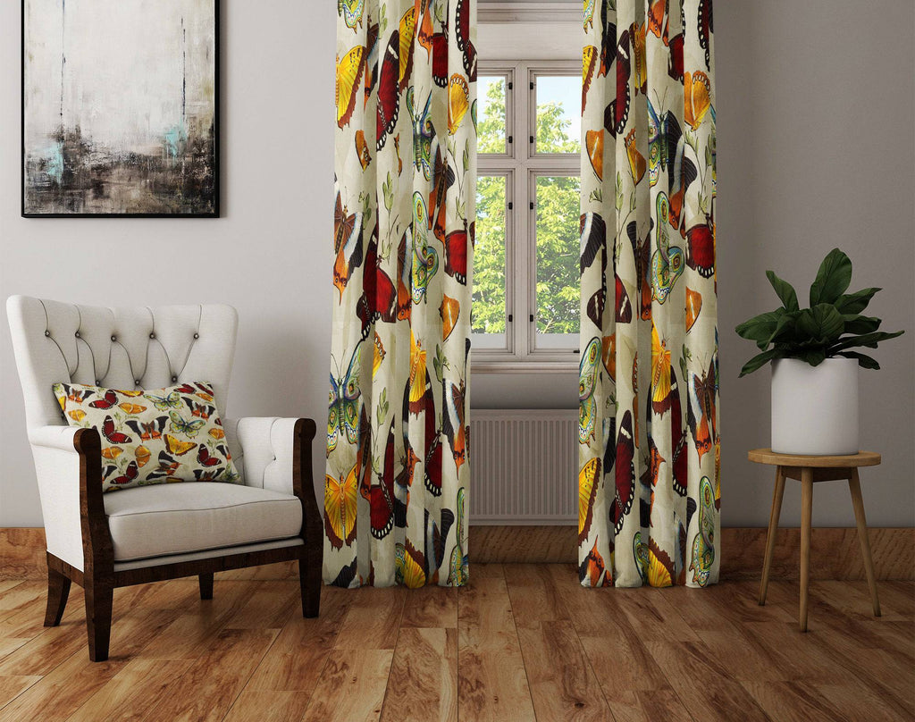 Beige Butterfly Window Curtains - Deja Blue Studios