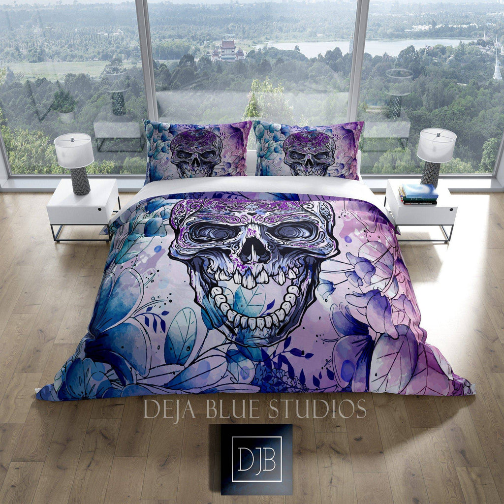 Watercolor Skull Comforter or Duvet Cover | Twin, Queen, King Size - Deja Blue Studios