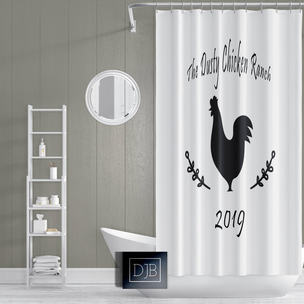 Personalized Chicken Farmhouse Shower Curtain - Deja Blue Studios