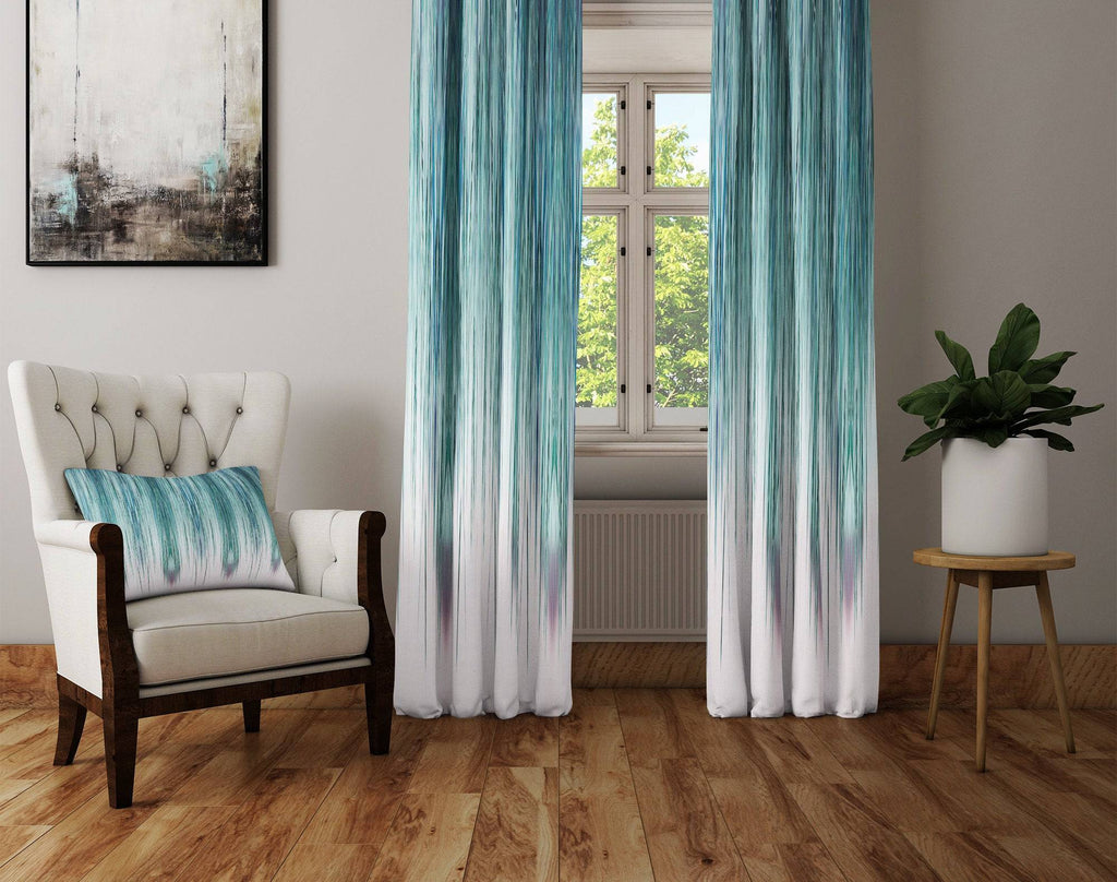 Peacock Rain Window Curtain Panels - Deja Blue Studios