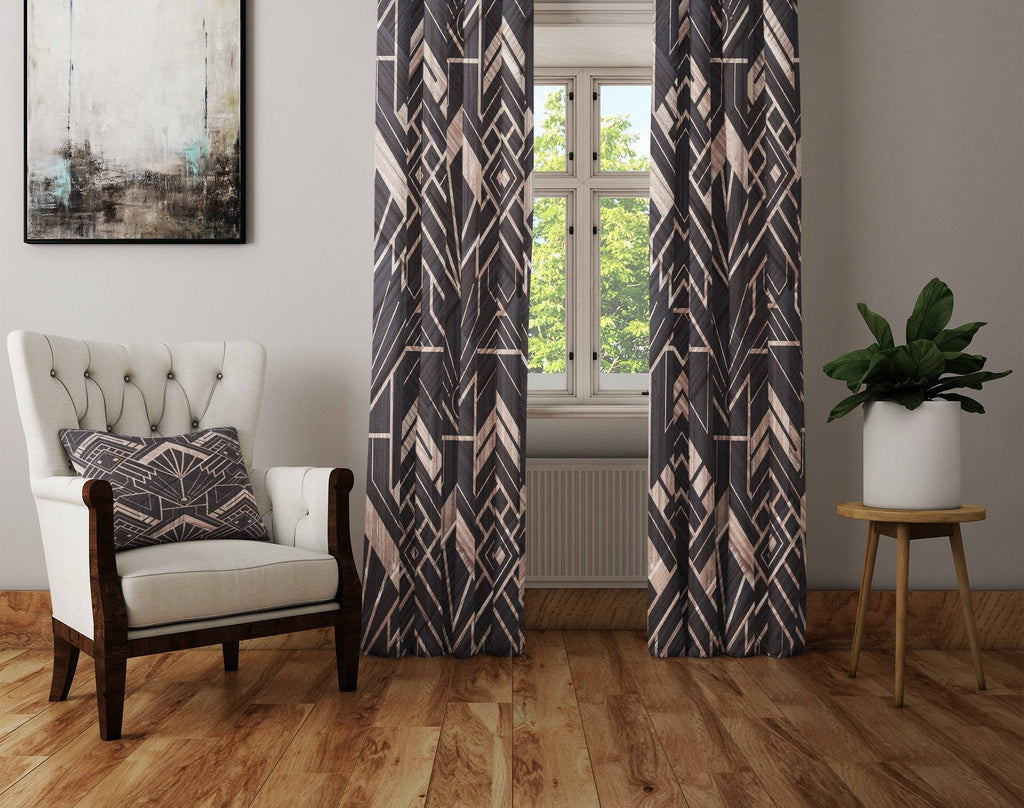 Modern Dark Art Deco Window Curtain Panels - Deja Blue Studios