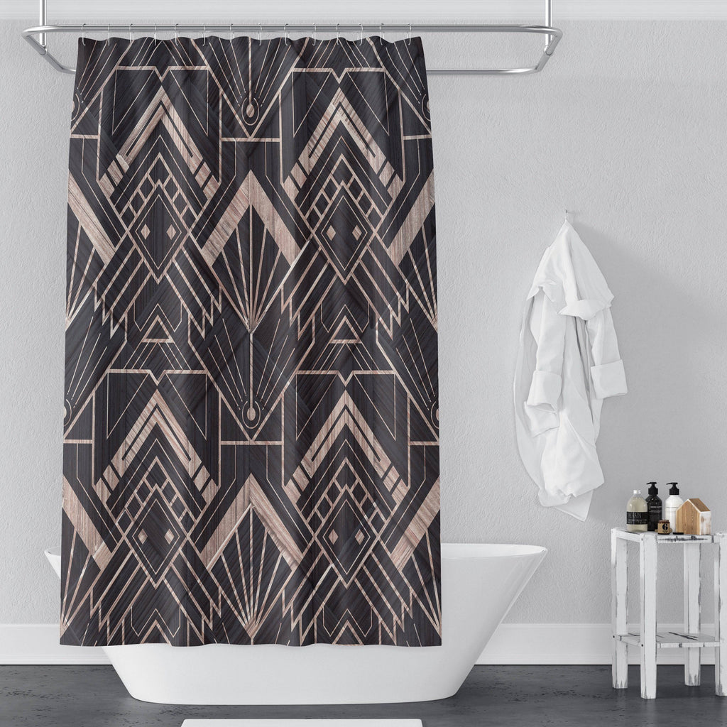 Modern Art Deco Shower Curtain | Geometric Pattern Bathroom Decor - Deja Blue Studios