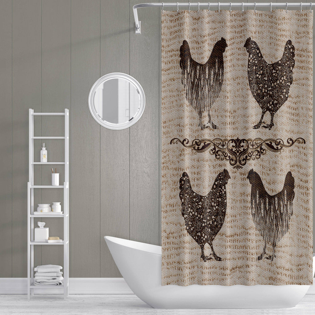Rustic Chicken Farmhouse Shower Curtain - Deja Blue Studios