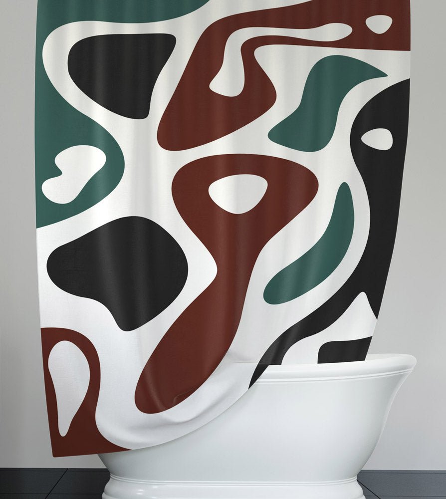 Green, Red and Black Abstract Mid Century Pattern Shower Curtain - Deja Blue Studios