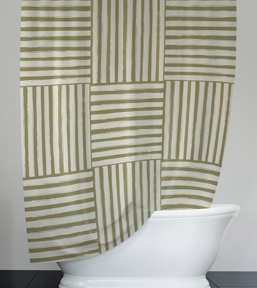 Brown Cross Hash Line Pattern Shower Curtain - Deja Blue Studios