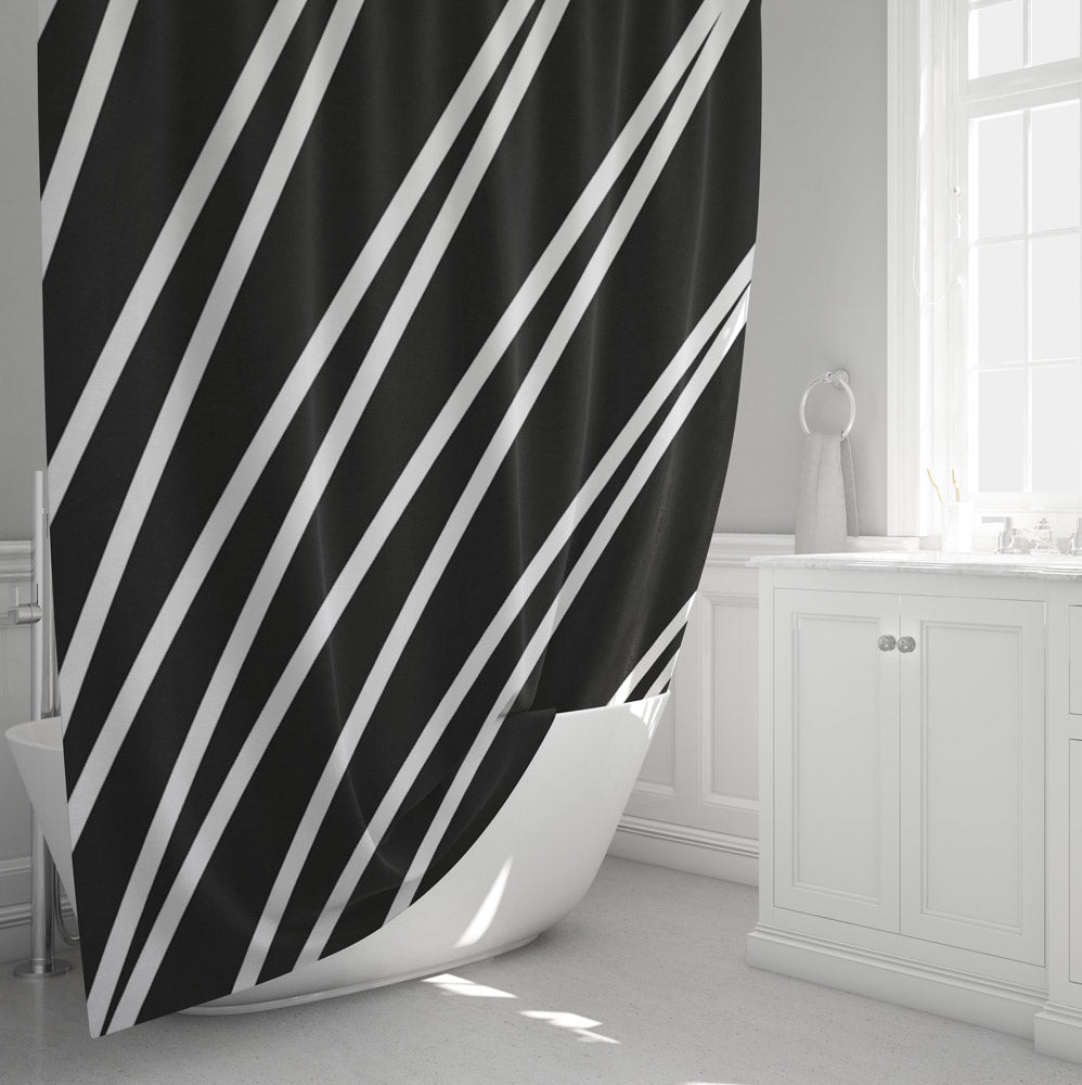 Black and White Abstract Lines Ice Frosting Shower Curtain - Deja Blue Studios