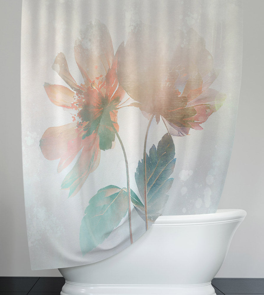 Chic Modern Floral Pastel Tone Print Shower Curtain - Deja Blue Studios